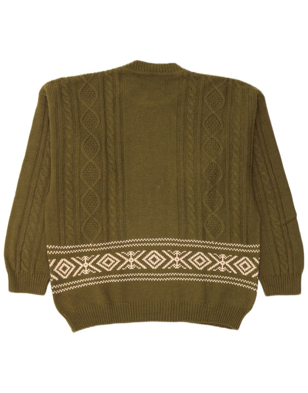 Ανδρικό πουλόβερ Lemon Crew Neck Jumper XL Khaki Fair Isle Wool