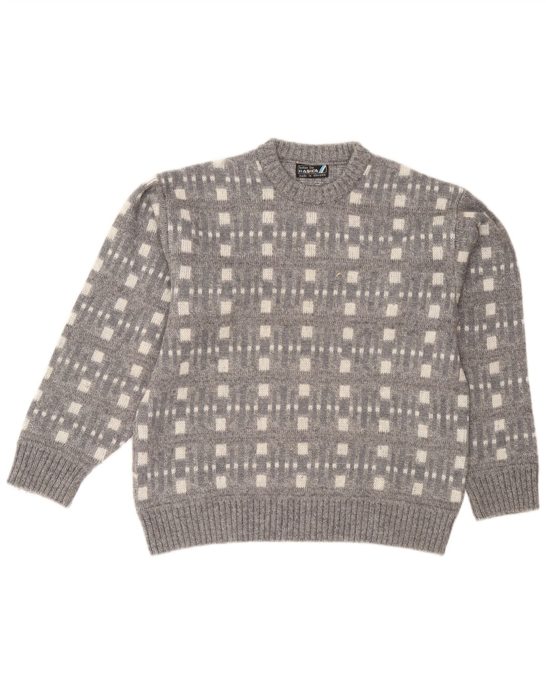 Ανδρικό πουλόβερ Rasica Crew Neck Jumper Μεγάλο Γκρι Γεωμετρικό