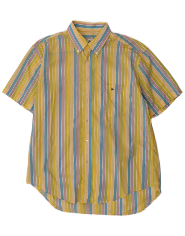 LACOSTE Mens Short Sleeve Shirt Size 42 Large Multicoloured Striped Cotton