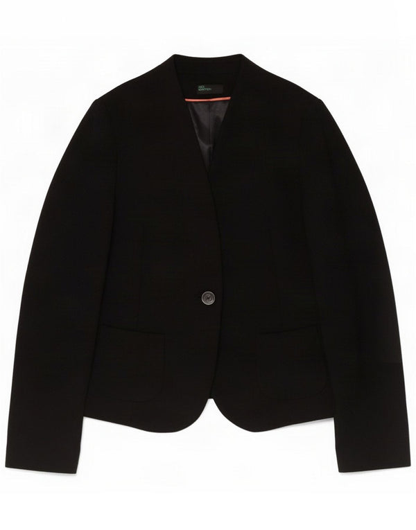 Benetton Womens 1 Button Blazer Jacket IT 42 Medium Black Polyester