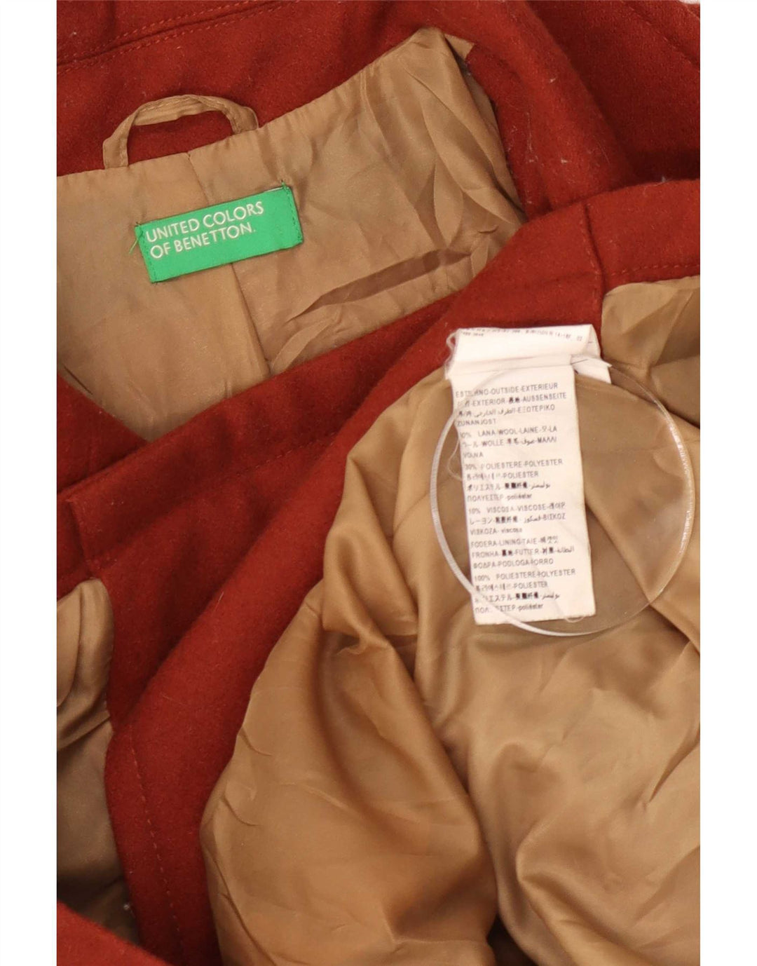 Benetton Γυναικείο παλτό μπιζελιού UK 14 Μεγάλο καφέ μαλλί
