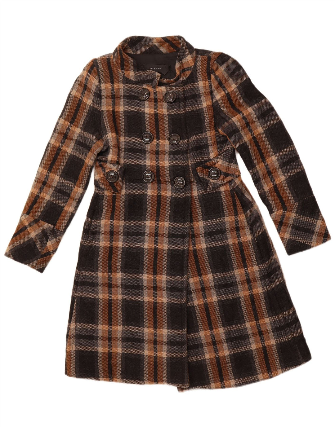 ZARA Γυναικείο παλτό με διπλό στήθος UK 14 Large Black Check Acrylic