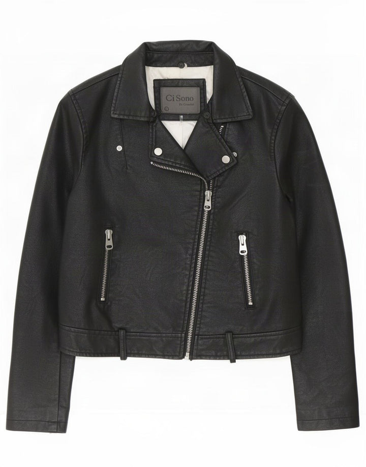 Cavalini Γυναικείο Faux Leather Biker Jacket UK 16 Large Μαύρο Πολυαιθυλένιο