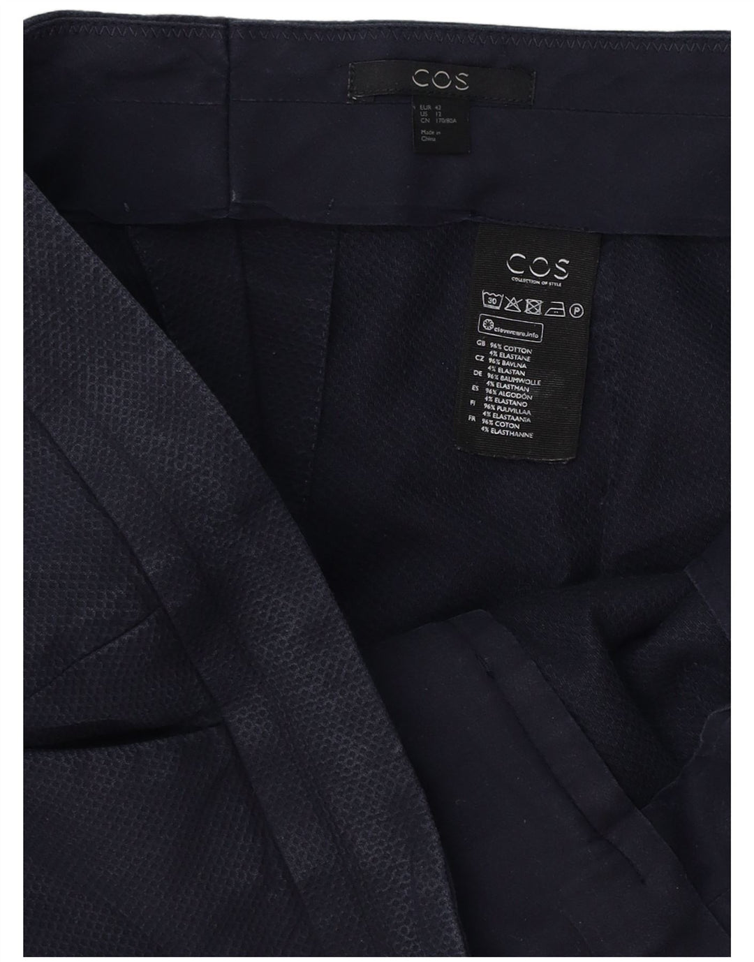Γυναικείο κοστούμι COS Slim Fit Παντελόνι EU 42 Large W34 L27 Navy Blue Cotton