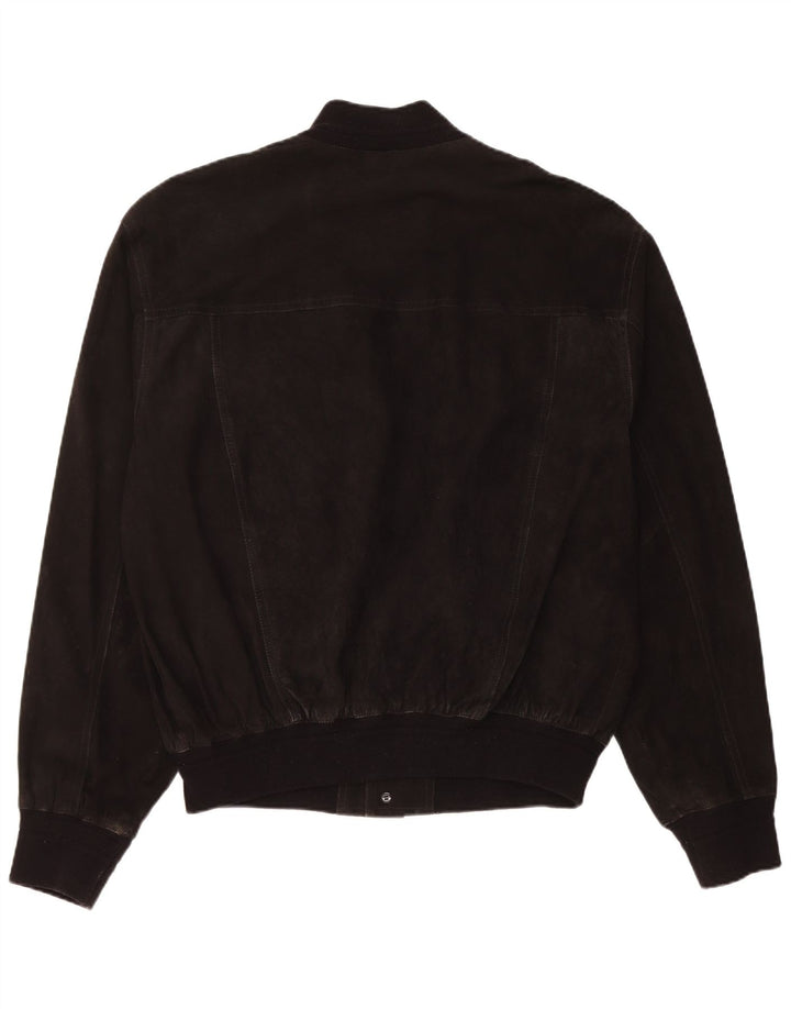 Vintage Ανδρικό Suede Bomber Jacket IT 54 2XL Μαύρο Δερμάτινο