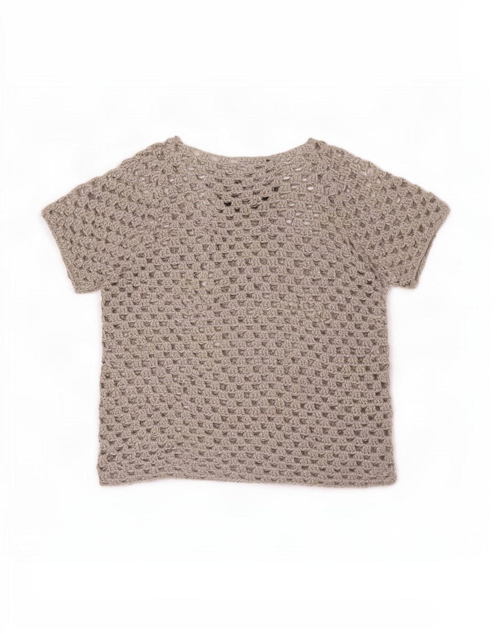 Vintage Γυναικεία See Through Μπλούζα Top UK 16 Large Grey Floral
