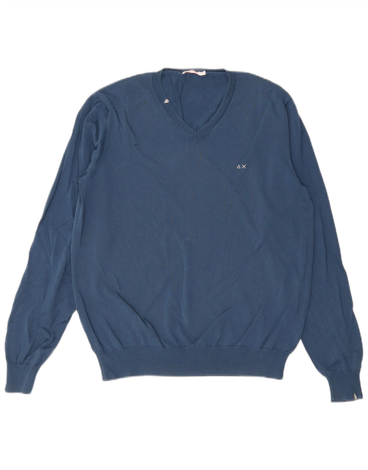 Sun68 Ανδρικό πουλόβερ με λαιμόκοψη V-λαιμόκοψη μεγάλο μπλε βαμβακερό Classic