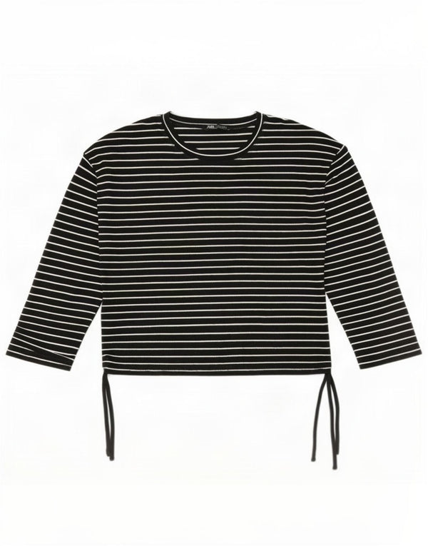 Zara Γυναικείο τοπ μακρυμάνικο UK 16 Large Μαύρο Ριγέ Πολυεστέρας