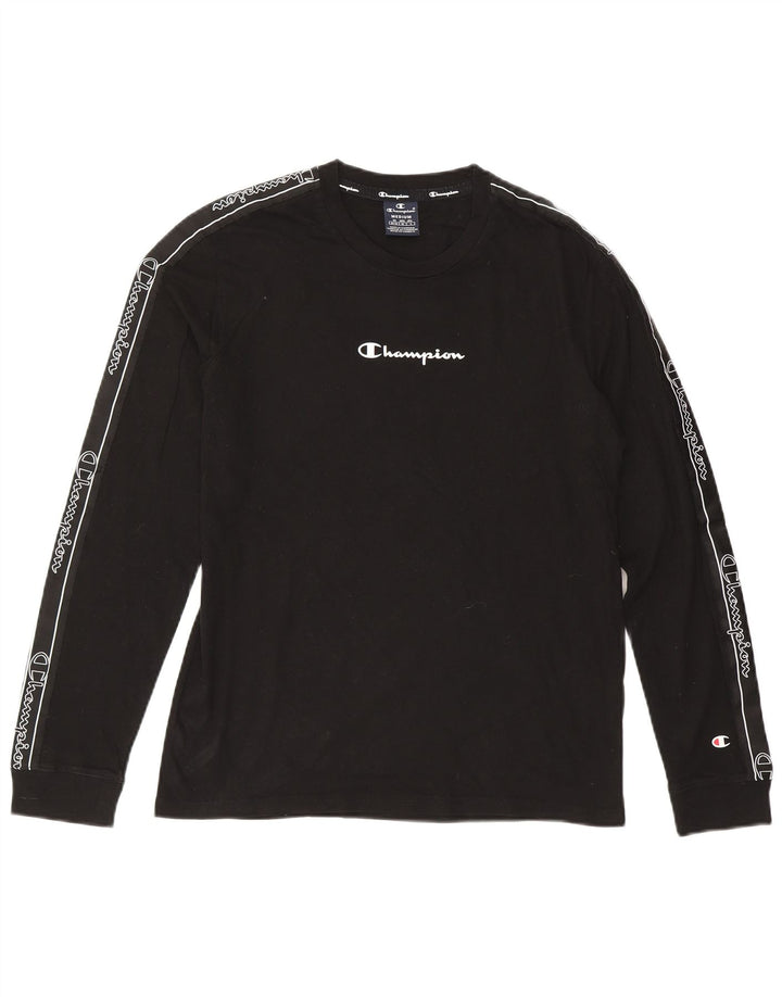 CHAMPION Mens Graphic Top Long Sleeve Medium Black Cotton