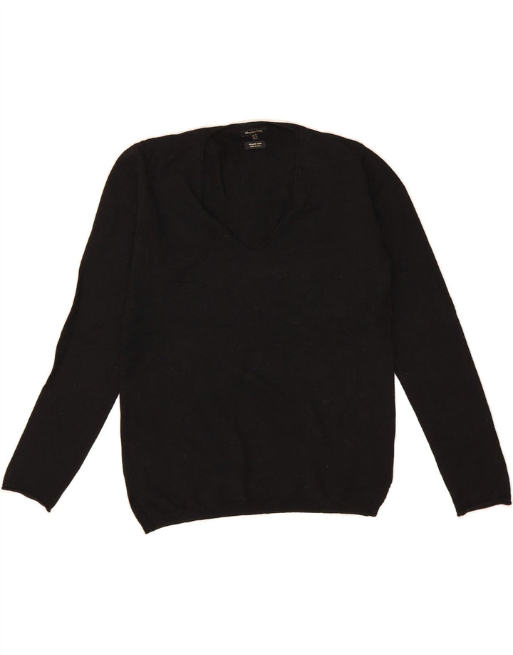 MASSIMO DUTTI Womens V-Neck Jumper Sweater UK 12 Medium Black Polyester Vintage Massimo Dutti and Second-Hand Massimo Dutti from Messina Hembry 