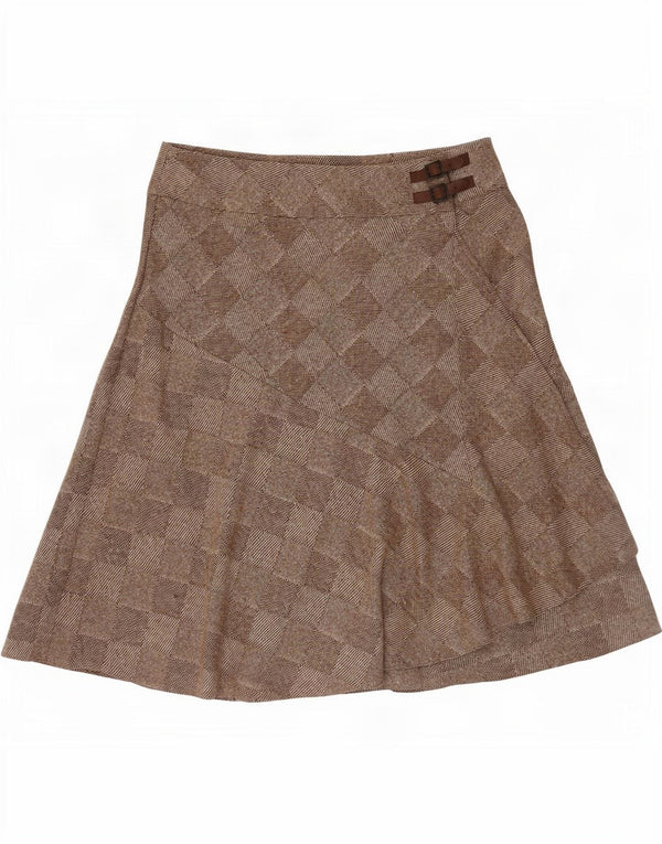 Kaliko Γυναικεία Wrap Φούστα UK 18 XL W34 Καφέ γεωμετρικό μαλλί