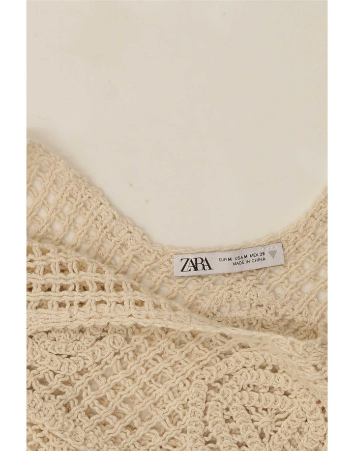 Zara Γυναικείο Crop Crochet Cami Top UK 12 Medium Beige