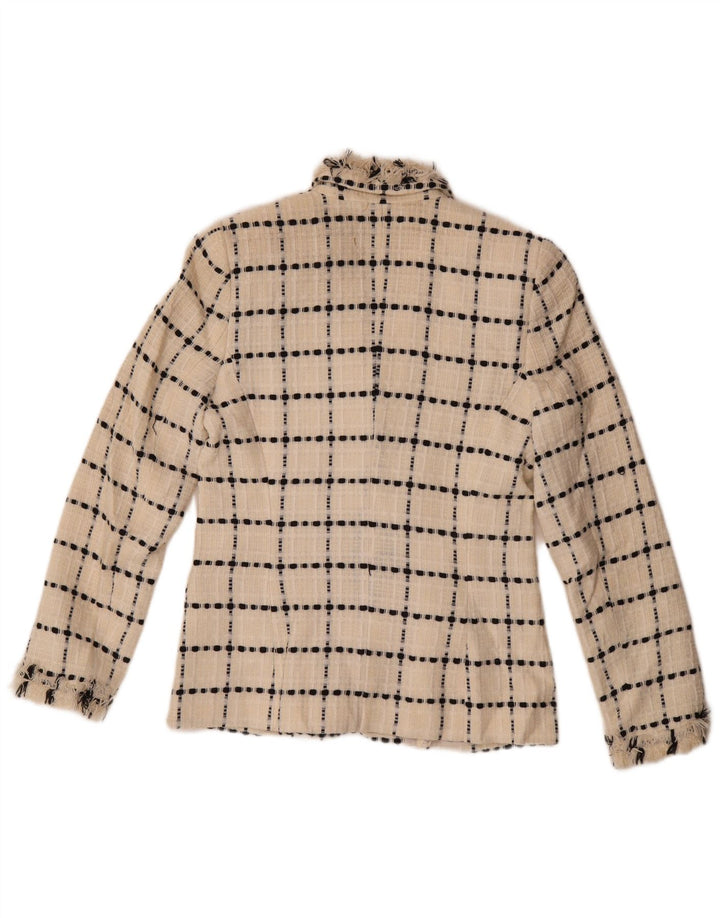 Vintage γυναικείο μπουφάν σακάκι με 3 κουμπιά UK 10 Small Off White Check Wool