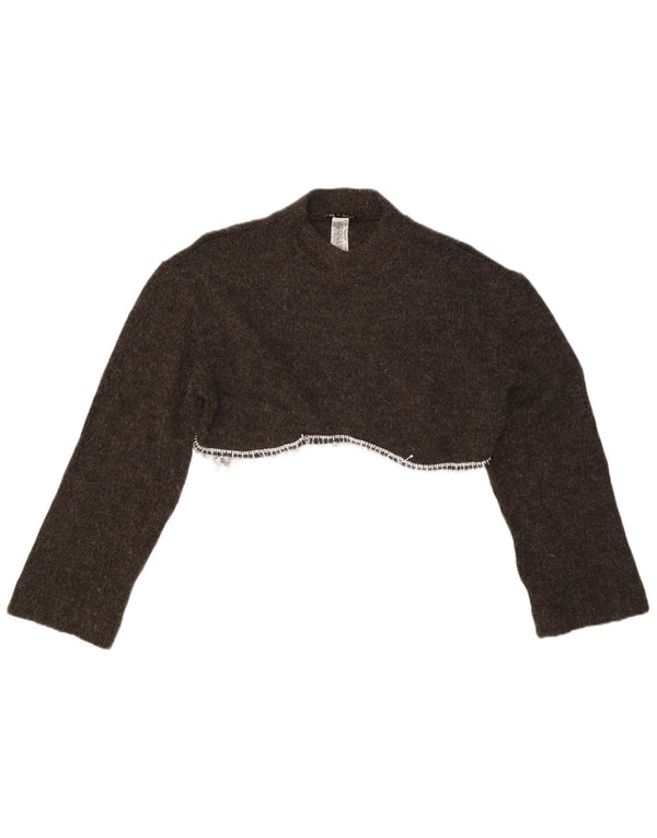 Zara Γυναικείο πουλόβερ με λαιμόκοψη Crop Crop UK 16 Large Grey Acrylic