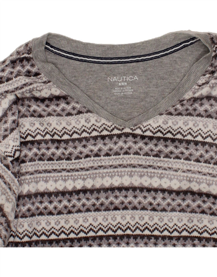 NAUTICA Womens Top Long Sleeve UK 14 Medium Grey Striped Polyester Vintage Nautica and Second-Hand Nautica from Messina Hembry 