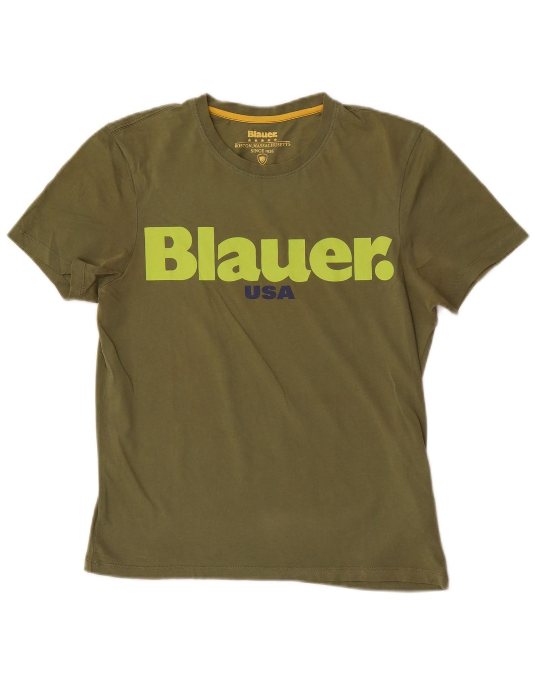Blauer Ανδρικό γραφικό T-Shirt Top Μικρό Χακί Βαμβακερό