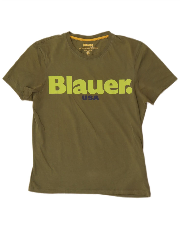 Blauer Ανδρικό γραφικό T-Shirt Top Μικρό Χακί Βαμβακερό