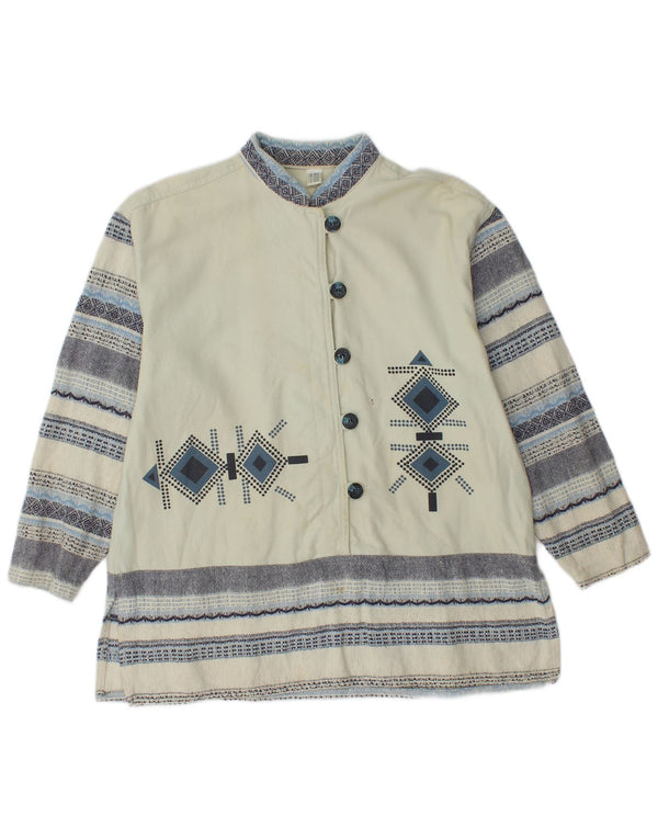 Vintage γυναικεία μακρυμάνικη μπλούζα UK 12/14 Medium Off White ριγέ