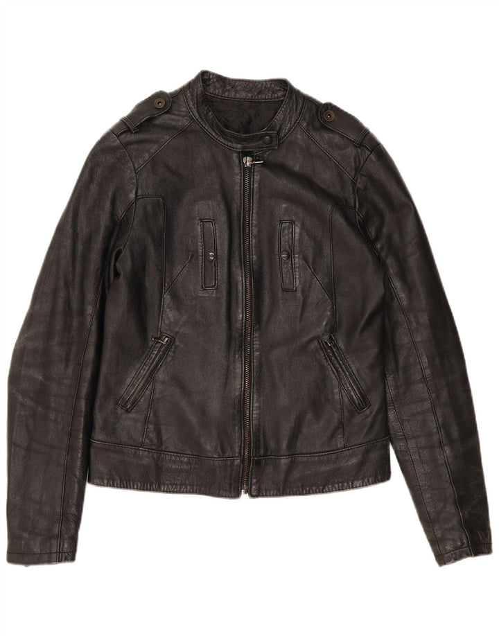 Vintage Γυναικείο Δερμάτινο Μπουφάν Biker UK 12 Medium Black Leather