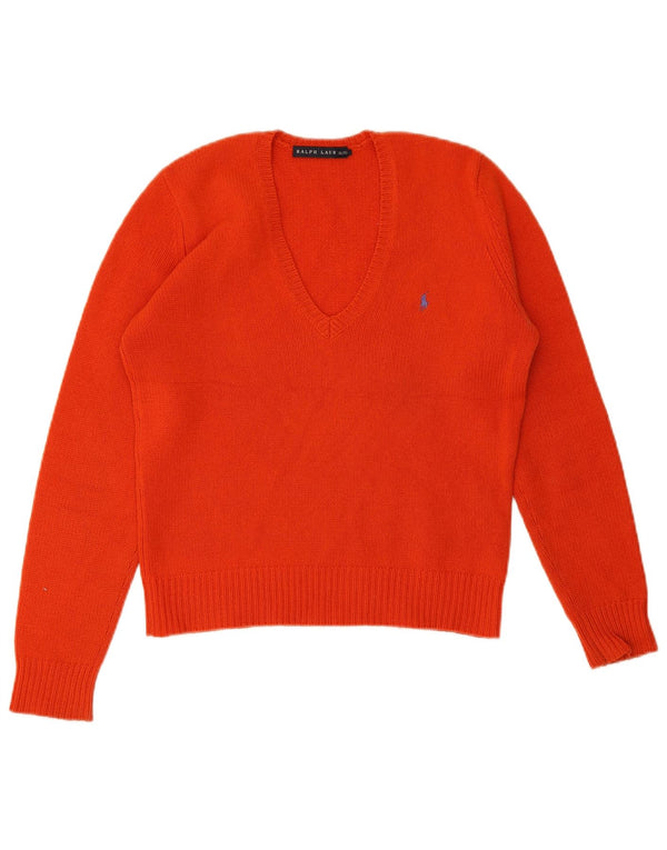 Γυναικείο πουλόβερ Ralph Lauren με V λαιμόκοψη UK 18 XL πορτοκαλί μαλλί