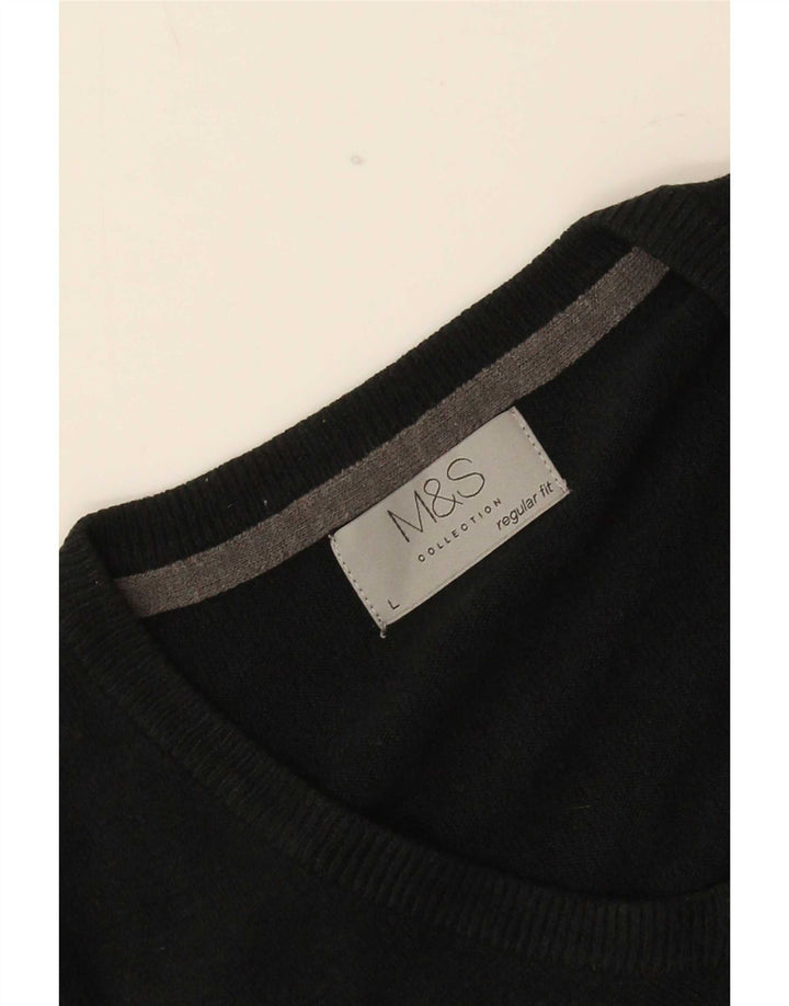 Ανδρικό πουλόβερ Marks & Spencer Regular Fit Jumper με λαιμόκοψη σε μεγάλο μαύρο