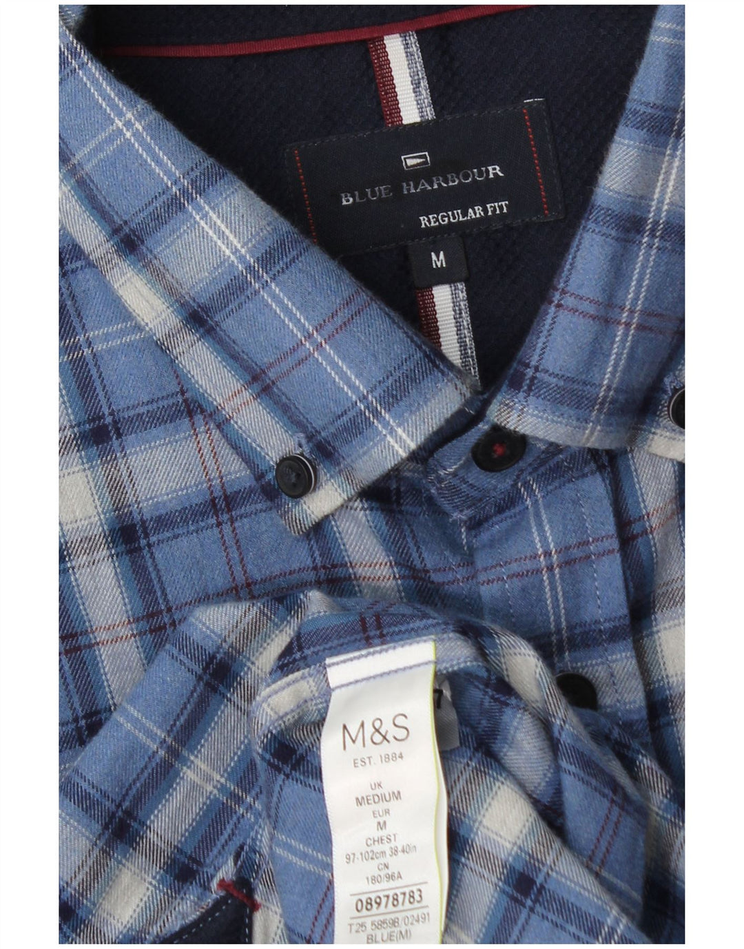 MARKS & SPENCER Ανδρικό πουκάμισο Μπλε Χάρμπορ Φανελένιο Μεσαίο Μπλε Καρό