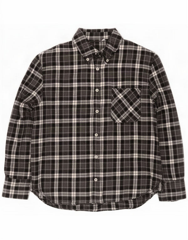 Zara Womens Oversized Flannel Shirt UK 10 Small Black Plaid Cotton