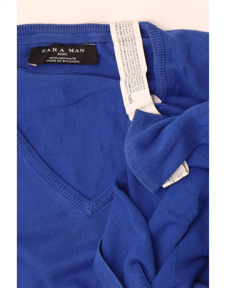 Ανδρικό πουλόβερ Zara με V λαιμόκοψη, μεσαίο μπλε βαμβακερό