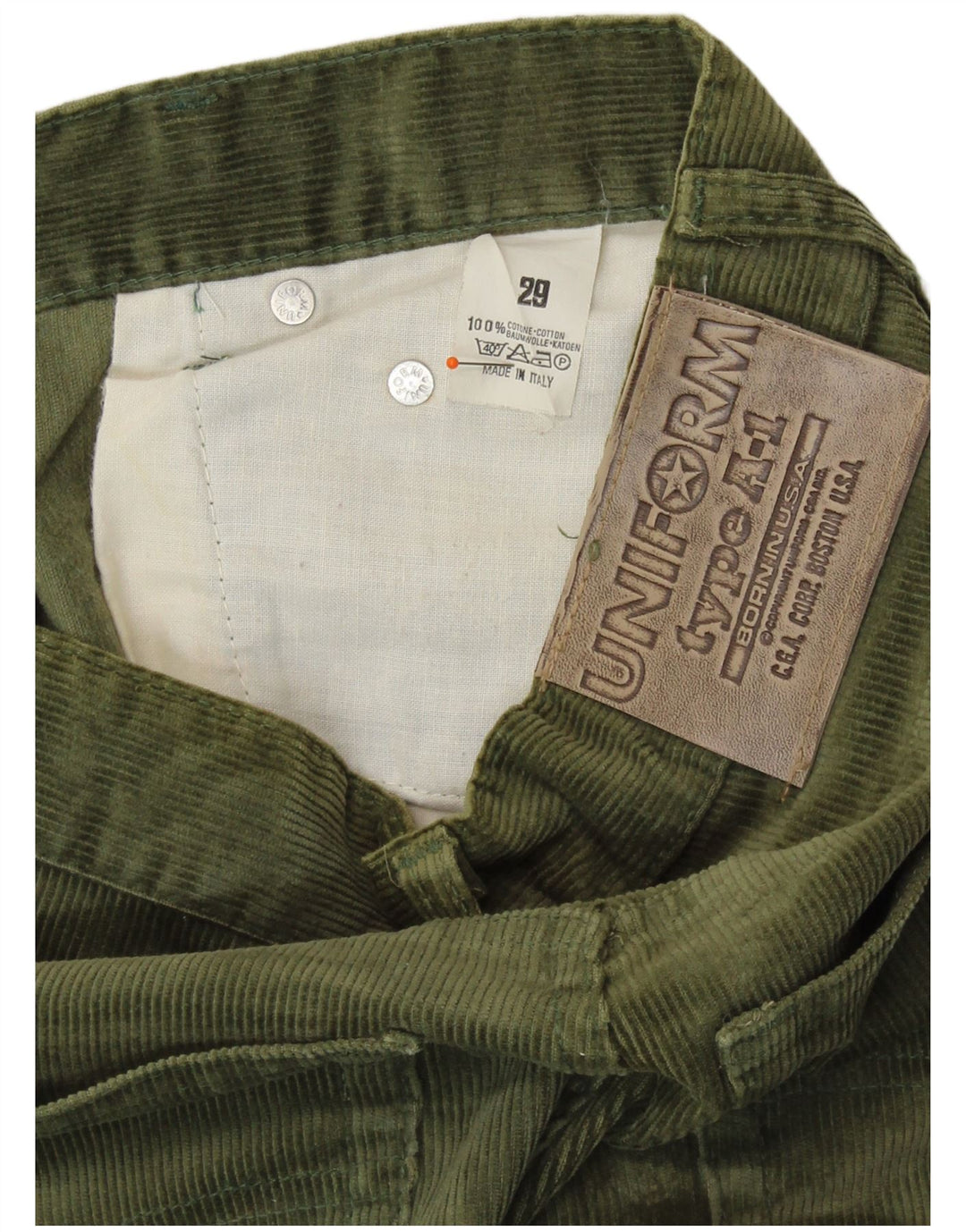 UNIFORM Γυναικείο ίσιο κοτλέ παντελόνι W29 L28 Χακί βαμβακερό