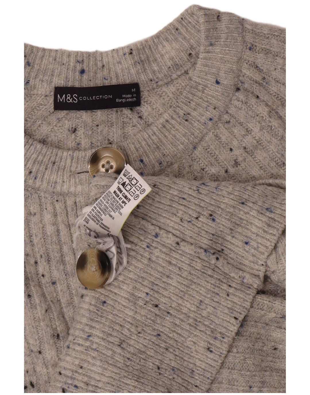 Marks & Spencer Γυναικείο πουλόβερ Crop Cardigan UK 12 Medium Grey Flecked