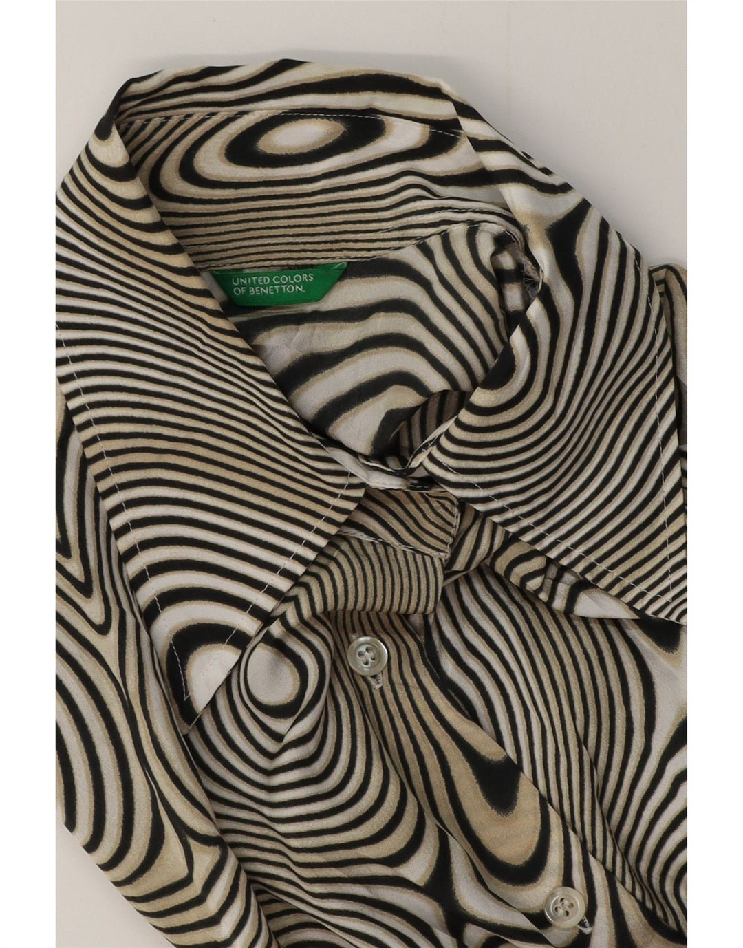 BENETTON Γυναικείο πουκάμισο Abstract Pattern Μπλούζα UK 14 Medium Μαύρο
