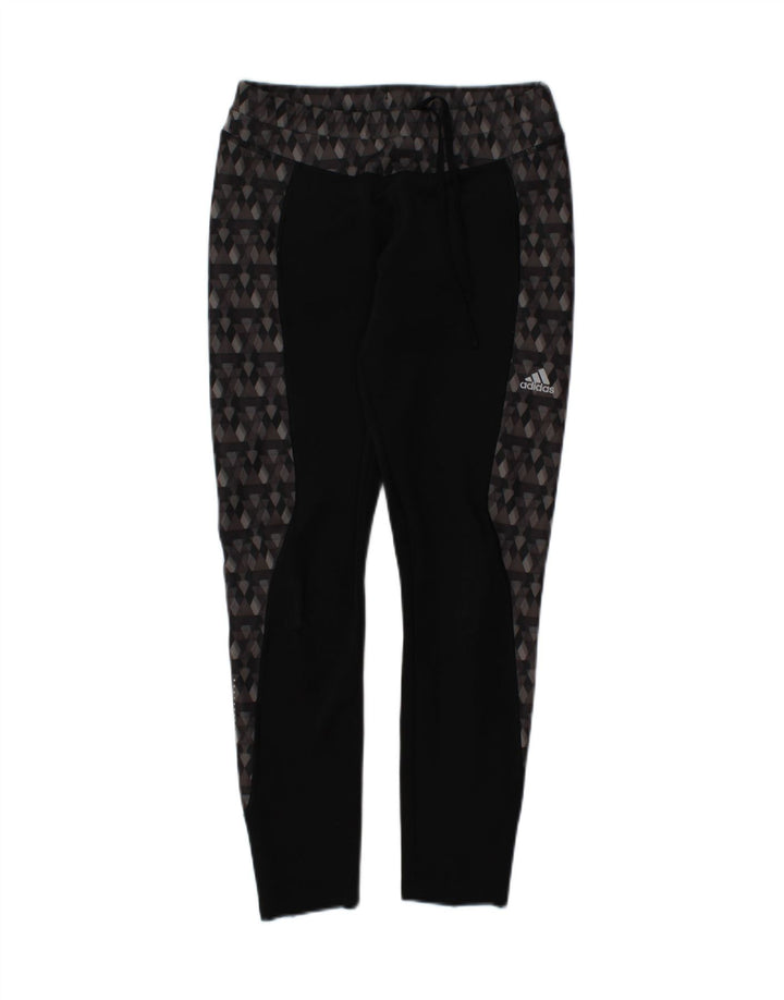 ADIDAS Womens Leggings UK 12 Medium Black Geometric Polyester Vintage Adidas and Second-Hand Adidas from Messina Hembry 
