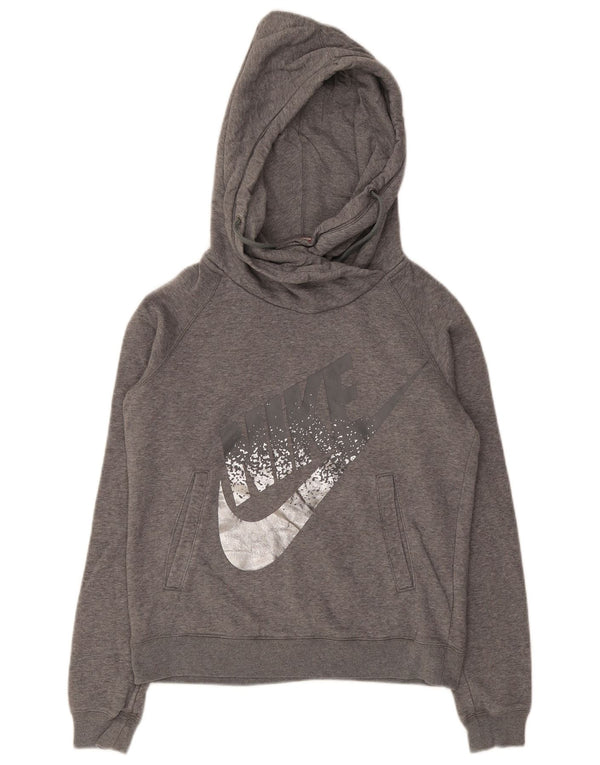 Nike Womens Graphic Hoodie Jumper UK 10 Small Grey Cotton