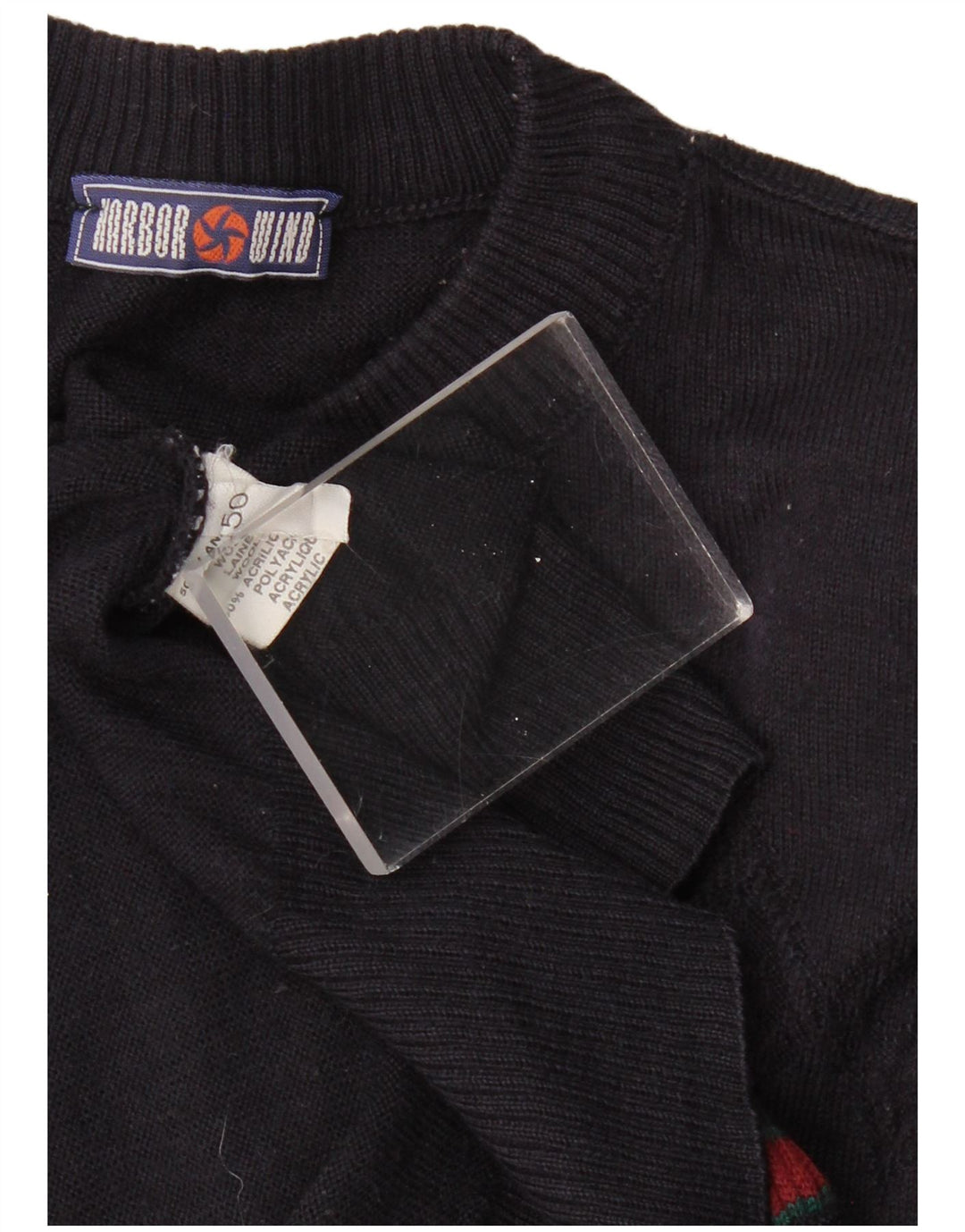 VINTAGE Ανδρικό πουλόβερ με λαιμόκοψη IT 50 Μεγάλο Navy Blue γεωμετρικό