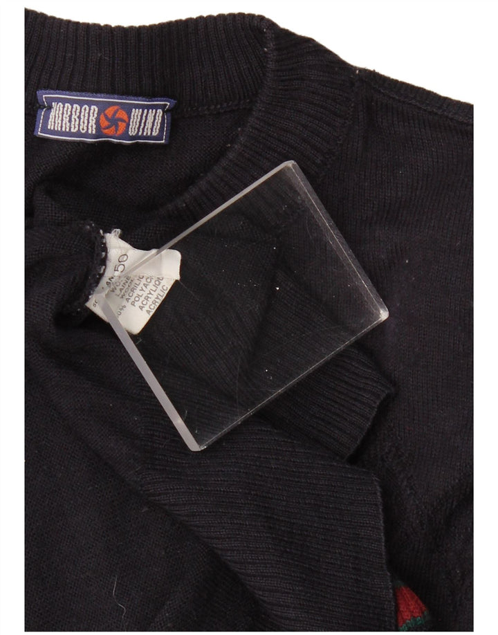 VINTAGE Ανδρικό πουλόβερ με λαιμόκοψη IT 50 Μεγάλο Navy Blue γεωμετρικό