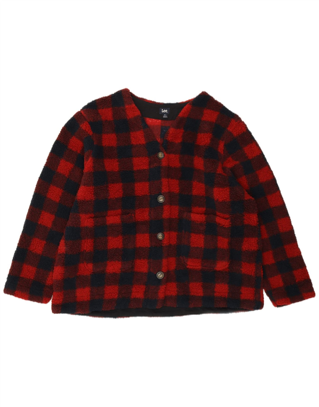 Lee Womens Loose Fit Fleece Jacket UK 18 XL Red Gingham Polyester