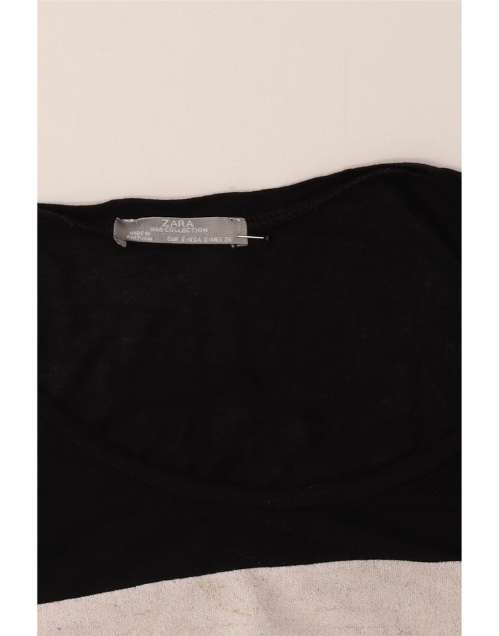 Zara Γυναικείο γραφικό T-Shirt Top UK 10 Small Black