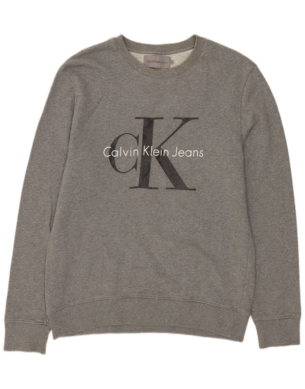 Calvin Klein Jeans Ανδρικό γραφικό φούτερ Jumper Μεγάλο γκρι βαμβακερό