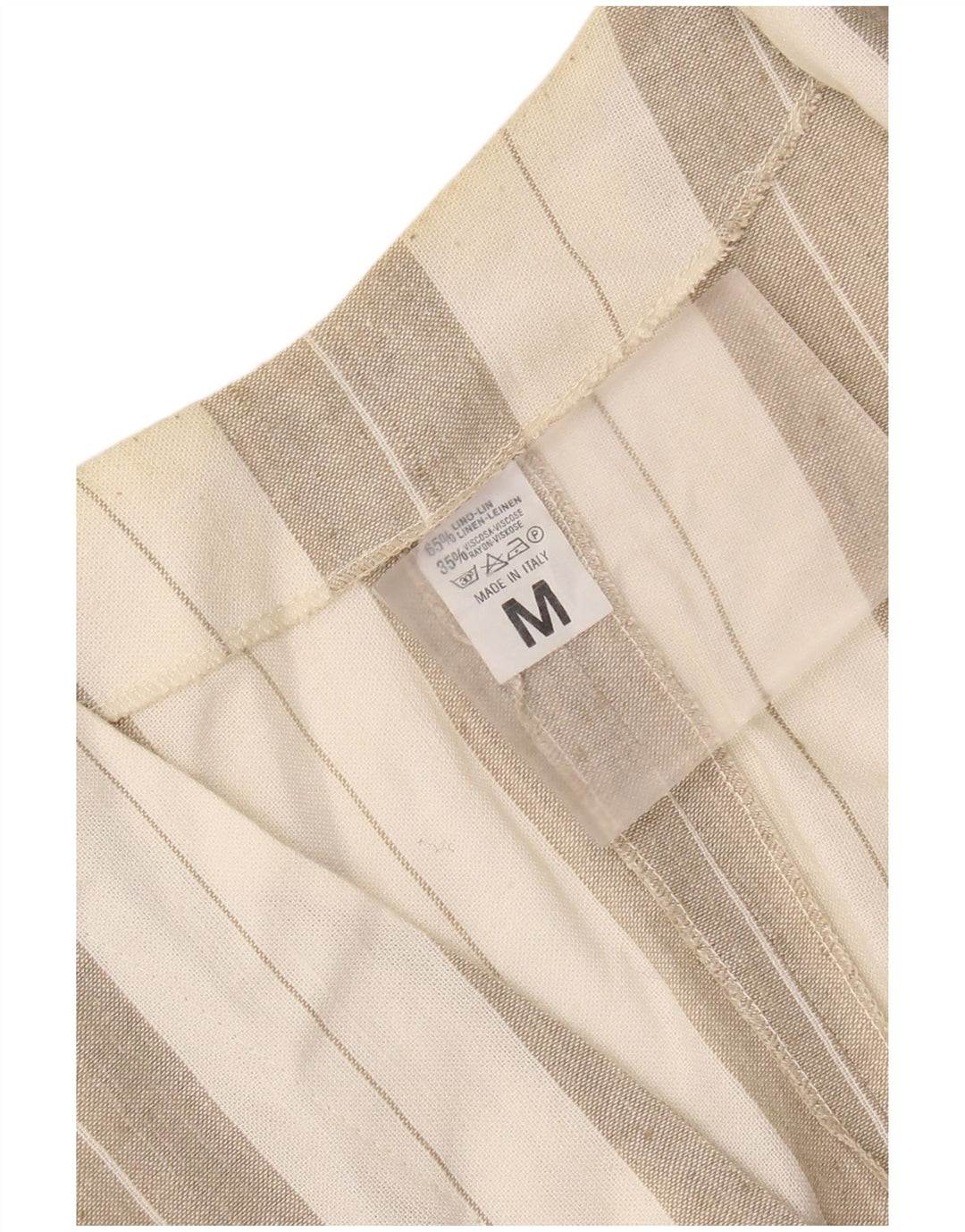 Vintage γυναικείο κοντομάνικο πουκάμισο UK 14 λινό μεσαίο μπεζ ριγέ