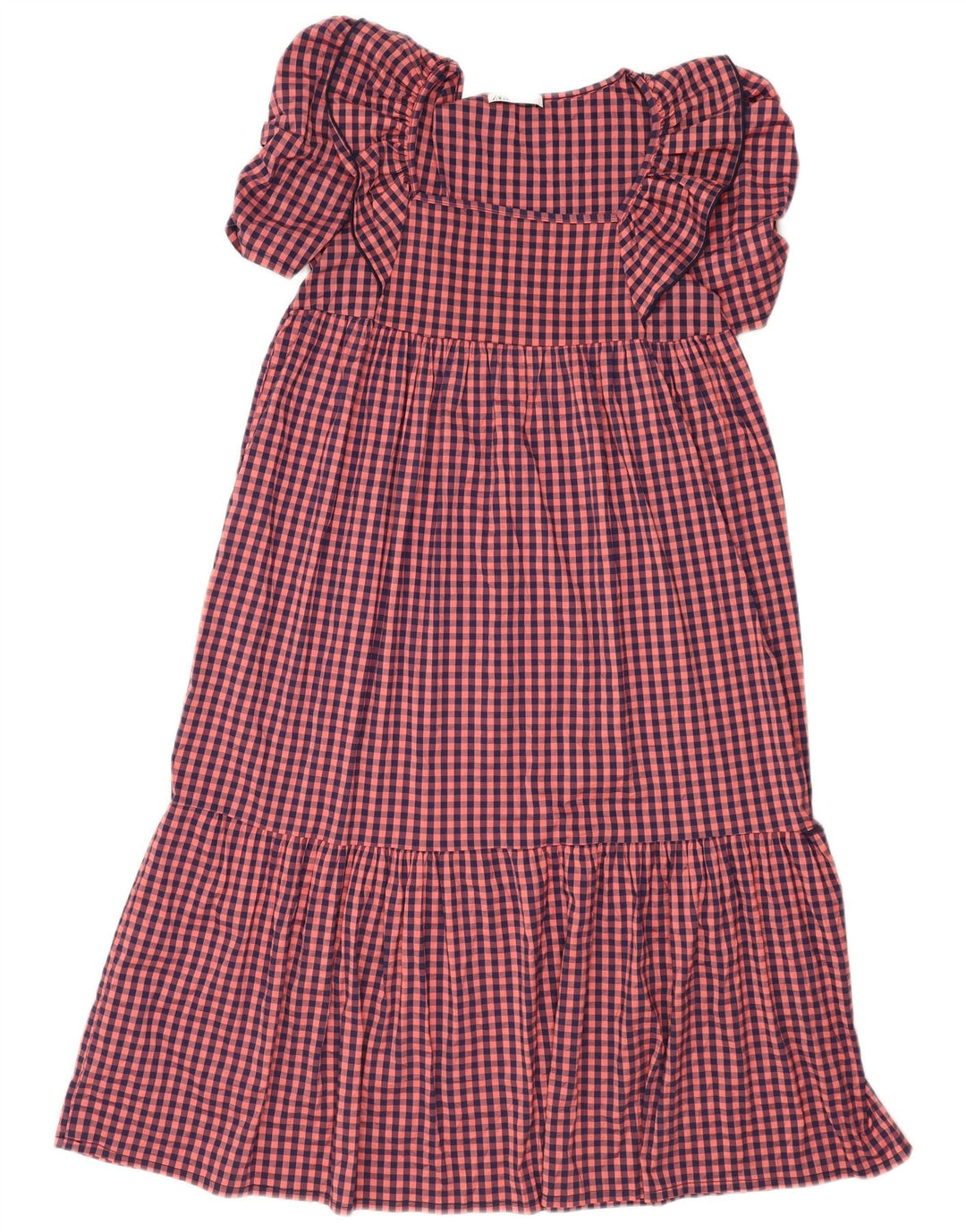 Zara Γυναικείο φόρεμα Empire Ruffle UK 10 Small Pink Gingham Polyester