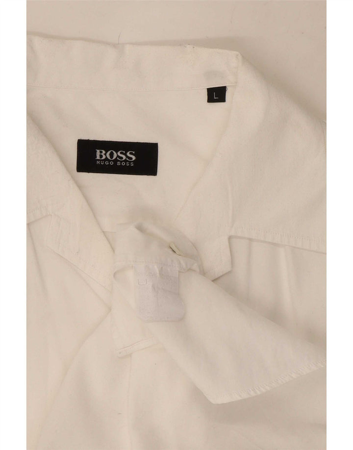 Ανδρικό πουκάμισο Hugo Boss μεγάλο λευκό βαμβακερό