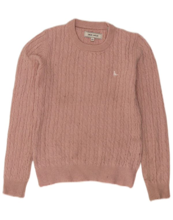 Jack Wills Γυναικείο πουλόβερ με λαιμόκοψη UK 8 Small Pink Merino Wool