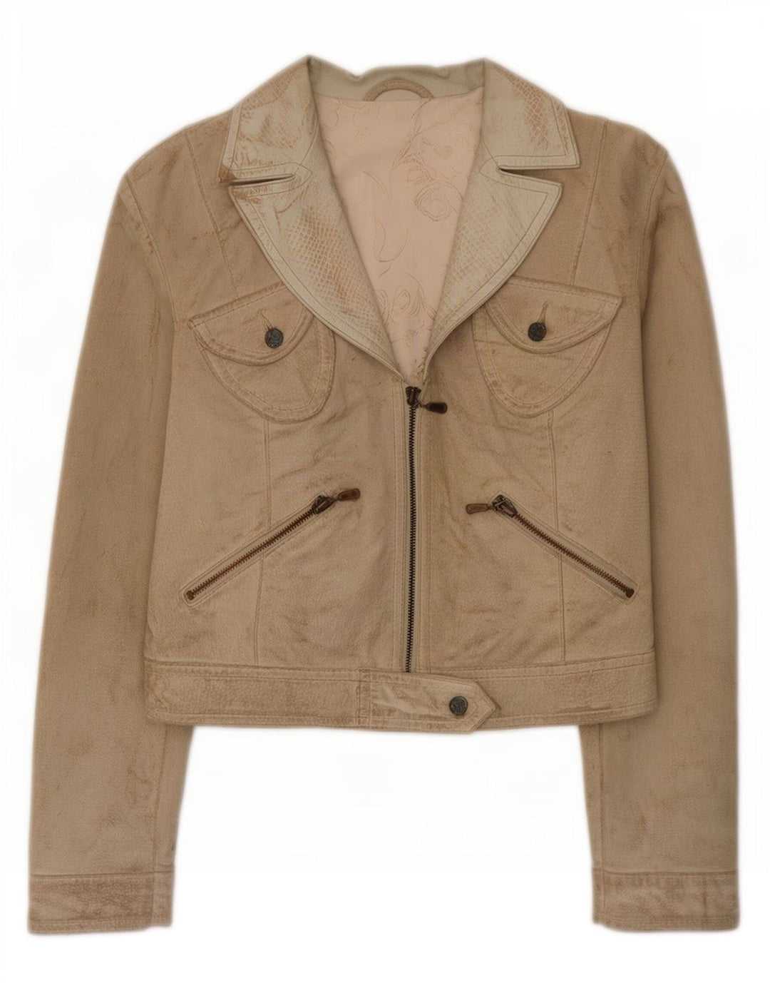 J.J.Scott Γυναικείο Crop Graphic Suede Biker Jacket IT 44 Medium Grey Leather