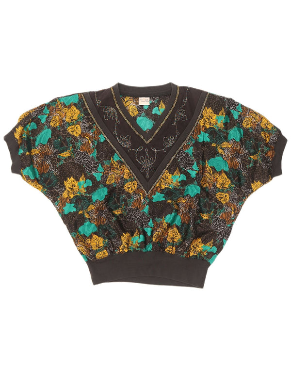 Vintage γυναικεία μπλούζα τοπ UK 18 XL Πολύχρωμο φλοράλ μετάξι