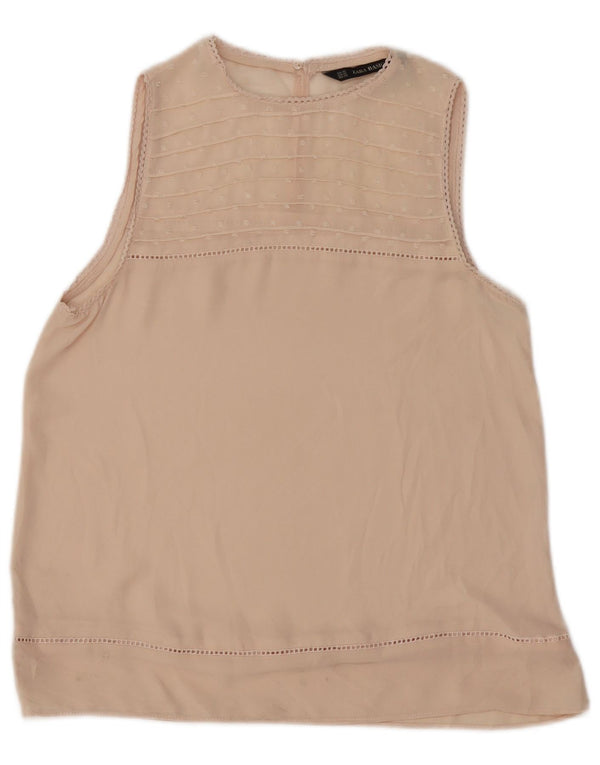 ZARA Γυναικεία Oversized See Through Αμάνικη Μπλούζα Top UK 6 XS Beige