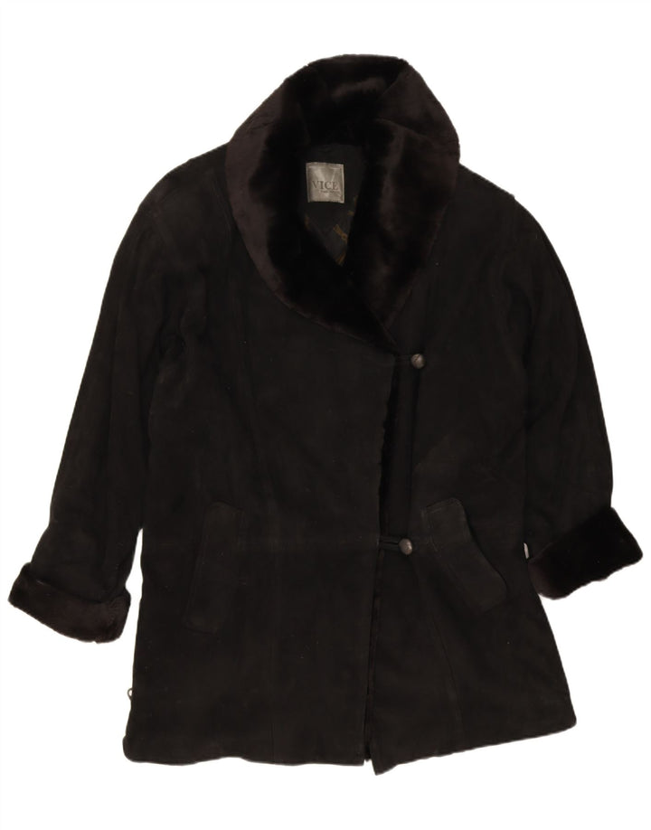 Vintage γυναικείο σουέτ υπερμεγέθη πανωφόρι EU 38, μεσαίο μαύρο δέρμα