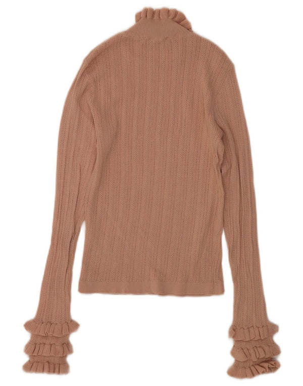 Zara Γυναικείο Crop Top μακρυμάνικο UK 10 Small Beige Viscose