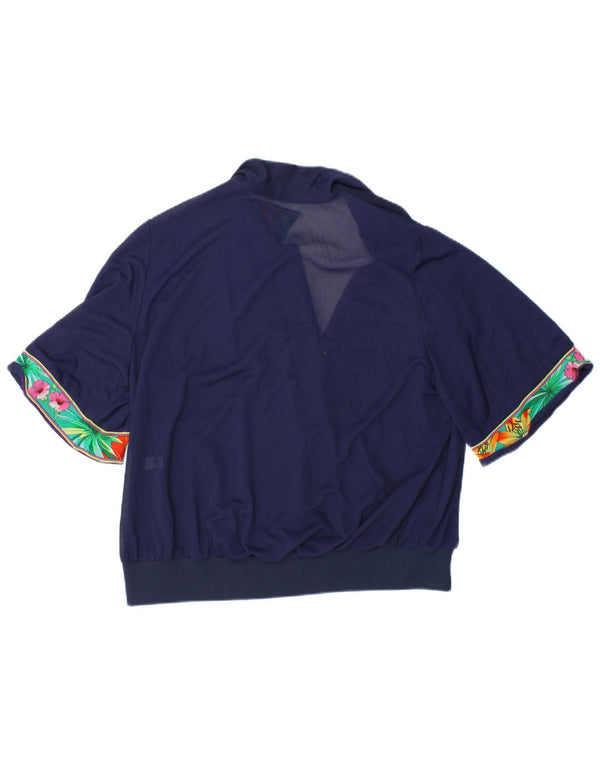 VINTAGE Γυναικεία Crop Μπλούζα Τοπ IT 48 XL Navy Blue Floral