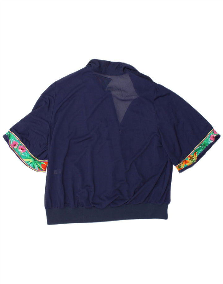 VINTAGE Γυναικεία Crop Μπλούζα Τοπ IT 48 XL Navy Blue Floral