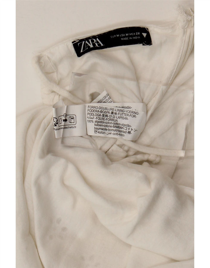 ZARA Γυναικείο Sundress UK 12 Medium White Floral Βαμβακερό
